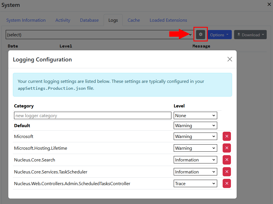 Log Settings Editor