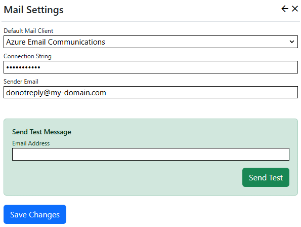 Azure Email Settings