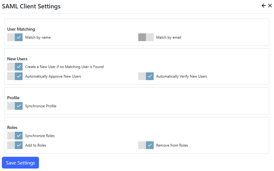 SAML Client Settings