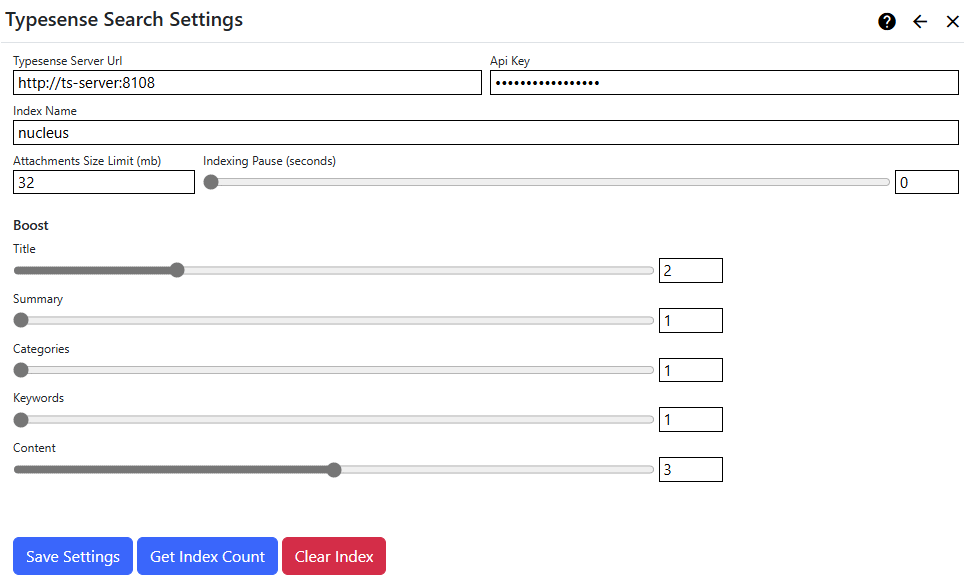 Typesense Search Settings
