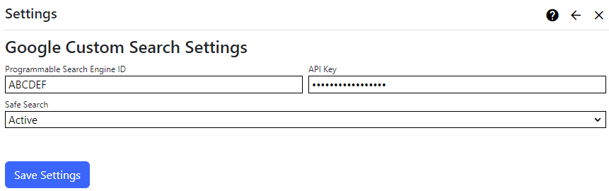 Google Custom Search Settings